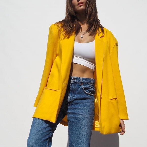 VINTAGE 80'S YELLOW WOOL BLAZER - Picture 2 of 4